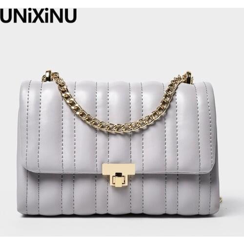 2021 Designer Minimalist Quilted PU Leather Turn-Lock Metal Chain Simple Flap Womens Shoulder Crossbody Bags