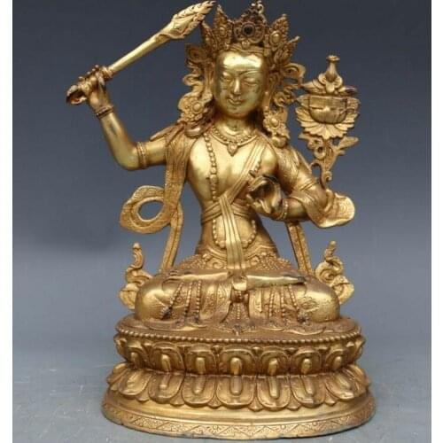 Tibet Temple Copper Bronze Manjusri Manjushri Guan Yin Kwan-yin Buddha Statue