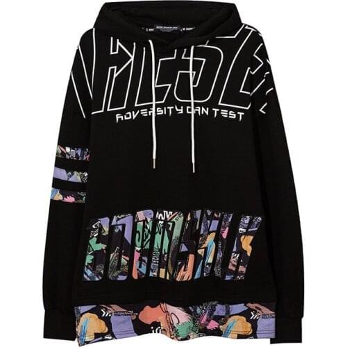 2021 Autumn Hip Hop Printed Sweatshirt Coats Men Harakuju Cotton Fashion Hoodies Pullover Streetwear Pathwork For Male