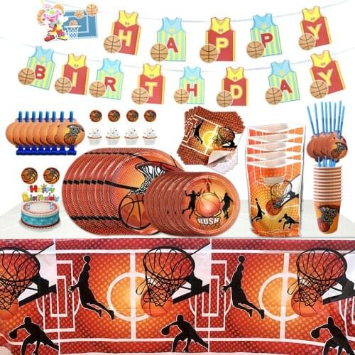 Basketball Theme Party Decoration Disposable Tableware Paper Cup Plate Napkins Baby Shower Balloons Kids Birthday Party Supplies