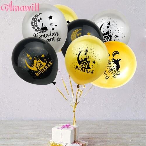 Amawill 30pcs Eid Party Balloon 12inch Eid Mubarak Ramadan Auspicious Latex Balloon Muslim Festival Decor Ramadan Supplies 8D