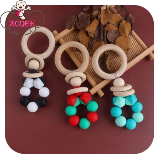 XCQGH Mixed Color Silicone Teether Wooden Ring 1PC BPA Free Accessories Teething Toys Food Grade BPA Free Baby Teethers