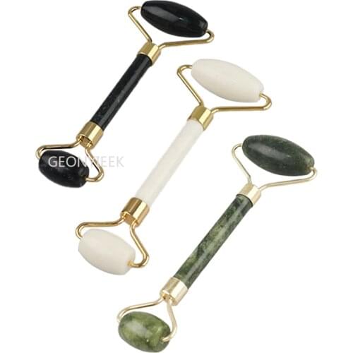 Green Pink Jade Roller Massager For Face Natural Stone Slimming Lift Massage Facial Tools For Chin Neck Beauty Skin Care Tools