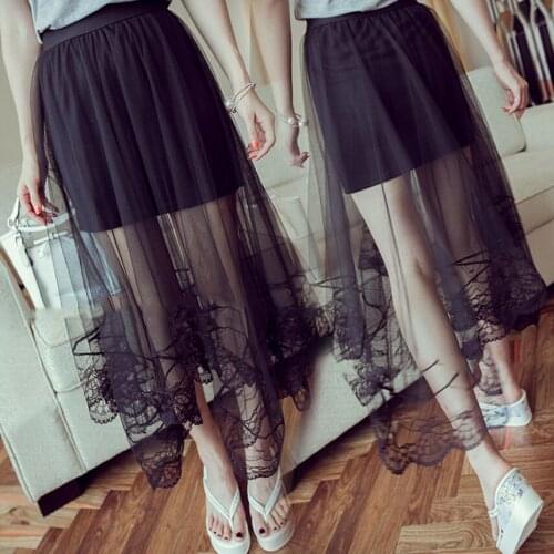 New Arrival 2016 European Fashion Women Long Section Tulle Skirt Elastic Waist Midi Maxi Skirt Faldas Slim Mesh Black Skirt