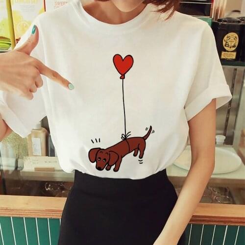 2021 Summer Fashion Hot New Womens T-shirt Kawaii Dog Women Tops O-neck White Tees Funny Girls Tshirt graphic t shirts