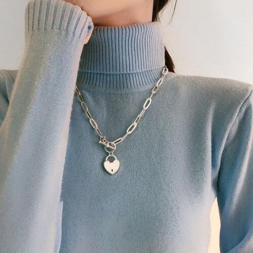 VENTFILLE 925 Sterling Silver Sweater Necklace OT Buckle Accessories New Trendy Elegant Creative LOVE Heart Design Party