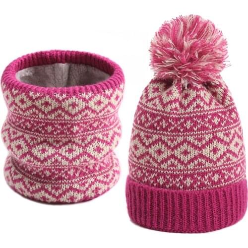 2020 Winter Solid Knitted Scarf Set Snood Neck Beanie Hat Easy Scarves Women Cashmere Warm Fur Cap Wool Collars Kid Men