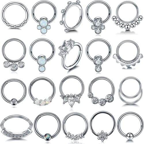 1PC Steel Opal Nose Septum Hoop Crystal Ear Helix Clicker Piercing Ear Cartilage Tragus Conch Daith Rook Piercing Nariz Jewelry