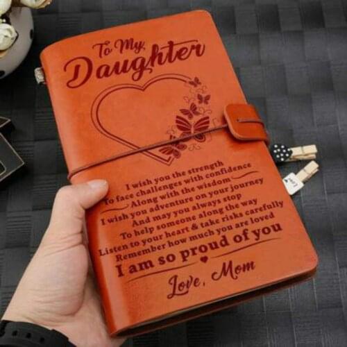 1pc Vintage A6 Brown Craft Paper Notebook "To My Daughter Love Dad" Engraved Leather Journal Notebook Diary Gift 120*200mm