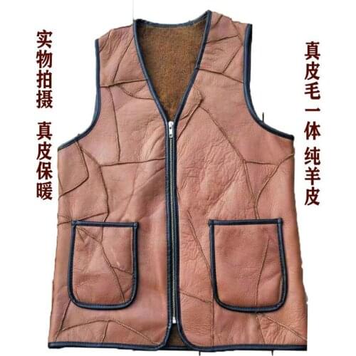 2021 Mens Autumn and Winter Fur Integrated Stitching Sheepskin Vest Thick Warm Genuine Sheep Skin Sheepskin Vest