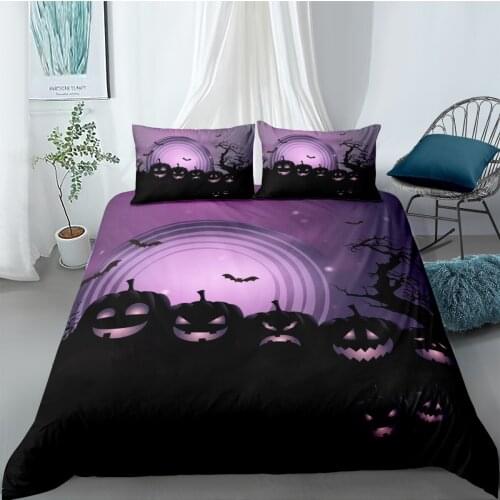 3DPurple Quilt Cover Set Halloween Comforter Covers Pillow Cases Full Double Single Queen Size 180*210cm Festival Bedding Set