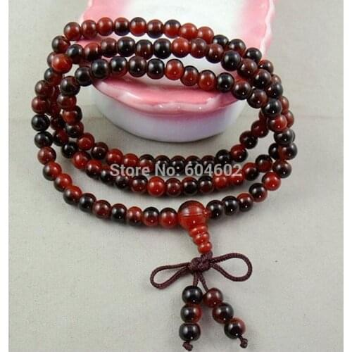 6mm Tibetan Buddhism 108 Black Red Prayer Bead Mala Necklace