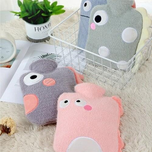 900ml Cute Cartoon Dinosaur Hot Water Bottle with Plush Cover Winter Hand Warmer D0UE