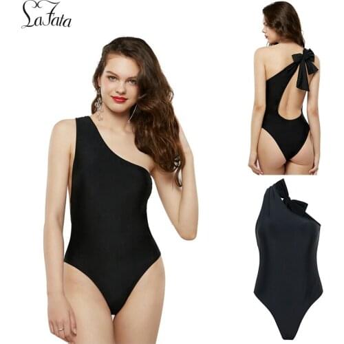 Asymmetric One Shoulder Big Bow Back High Waist Bikini