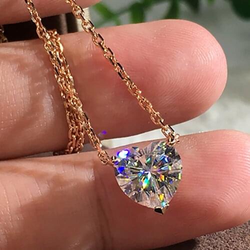 14K AU585 Yellow Gold Women Pendants Necklaces Moissanite Diamond 0.5 1 2 3 4 5 Carat Heart Wedding Anniversary Engagement Party