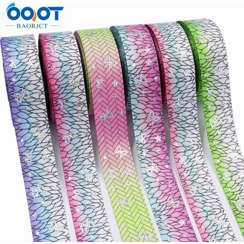 Color Gradient Laser Butterfly Grosgrain Ribbon 1 Inch (25MM) Wide 10Yards,For DIY Handmade Hairpin Accessories L-201127-1421