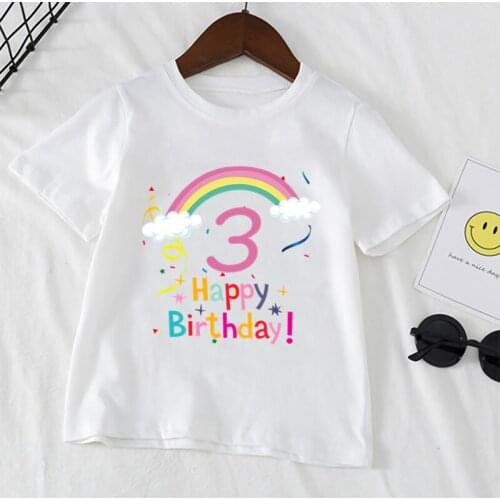 Childrens Rainbow Number 1-9 Print T-shirt Cute Cartoon Happy Birthday Kids T shirt Boys Girls Summer Short-sleeved Tops,YKP027