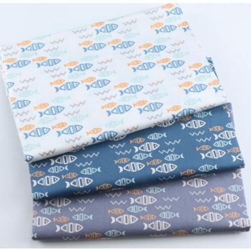 Fish printed Cartoon Animals Printed Cotton Fabric for Patchwork DIY kids baby garment Sleeping Bag Kids Quilt Bedding set sheet