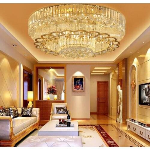 Crystal lamp living room lights atmospheric luxury golden round crystal ceiling lamp led bedroom lamp lighting lamps fixture