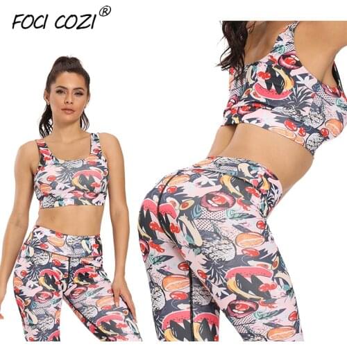 Two Piece Set Women Tracksuit Fruit Printing Leggings/Bra For Jogging Sports Suits 2020 Trendy Clothes for Women