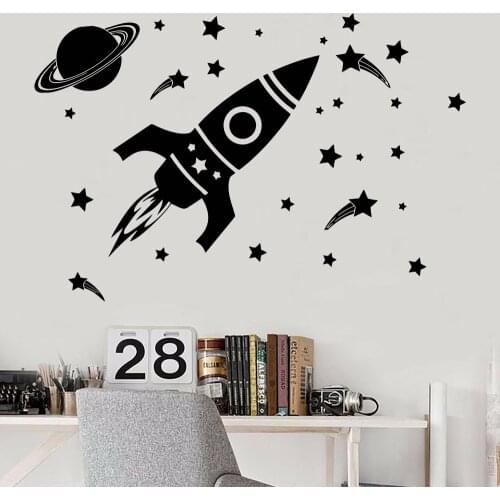 Space Nursery Wall Stickers For Kids Room Girls Planet Wall Vinyl Decals Rockets Home Decoration Teen Wallpaper Baby Room B528