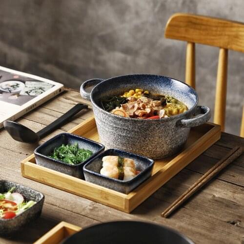 Creative one-person tableware household Japanese retro ceramic ramen bowl restaurant noodle bowl with tray dish set CE / EU