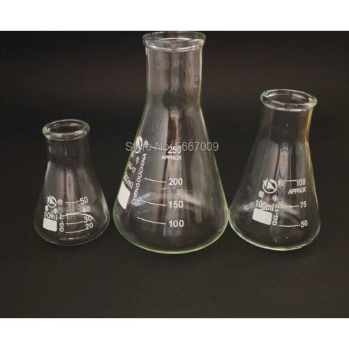 1set (50ml, 100ml, 250ml) Laboratory Borosilicate Glass Flask Wide Neck Conical Triangular Flask