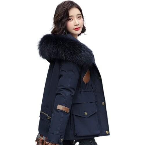 LINGWAVE Short Parker Jacket 2021 Winter New Style Hooded Womens Fur Lining Thickened Warm Slim Female Outwear Plus Size S-3XL