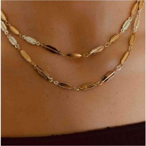 Lislesp Fashion Gold Color Rhombus Necklace For Women Double Layer Metal Choker Statement Collier Party Jewelry Gift