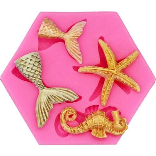 Mini Mermaid Tail Starfish Fondant Silicone Mold Baking Chocolate Cake Candy Decoration DIY Handmade Clay Soap Baking Mould Too