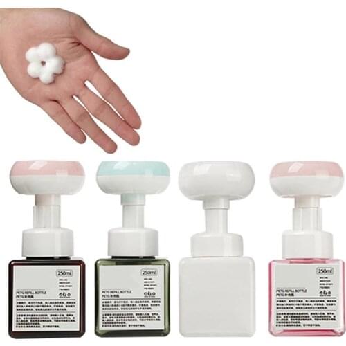 250ML Soap Bottle Foaming Lotions Refillable Bottle Flower Pump Head Shampoo Cosmetic Empty Bottle 3D Flower-shaped Foam Pump