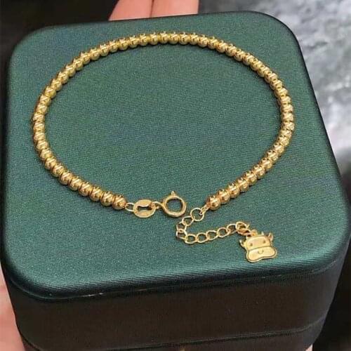 UBESTNICE Pure 18K Yellow Gold Cow Charm Bracelets Trendy AU750 Round Beads Strand Bracelets Fine Jewelry For Women Party Gift