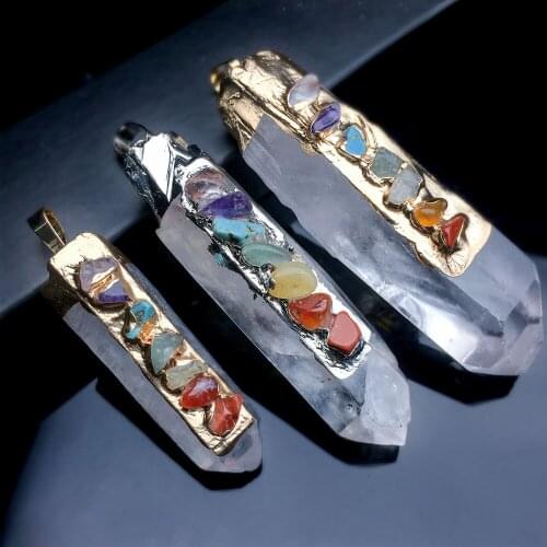 Natural Original Stone Energy Crystal Pillar Irregular Seven Chakras Small Pendant Charm Jewelry Making DIY Necklace Accessories