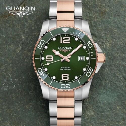 2021 New GUANQIN Stainless Steel 100M Waterproof Mens Automatic Watches Sapphire Glass Japan NH35A Mechanical Relogio Masculino