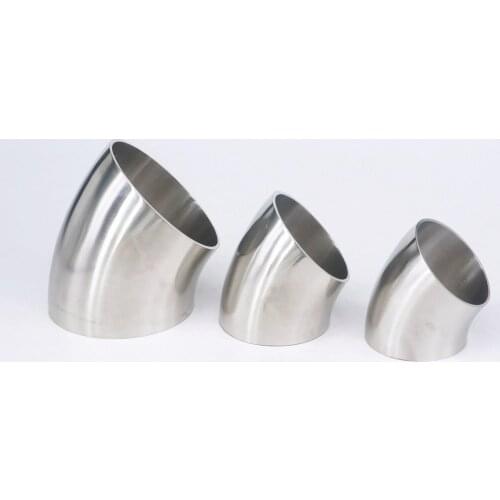 O/D 51/57/63/76/85/89/102/108-159mm Thickness 1.5-3mm 304 Stainless Steel Sanitary Weld 45 Degree Elbow Pipe Fitting