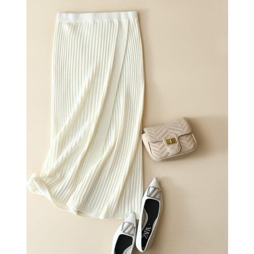 Autumn winter european fashion high waist cashmere wool skirt women ribbed knitted