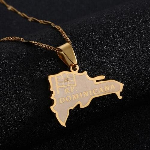 Stainless Steel The Dominican Republic Map Pendant Necklace Trendy Map of Dominican Charm Jewelry
