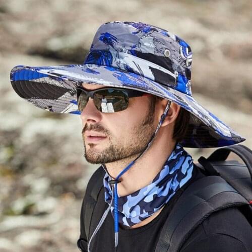 Fashion Summer Bucket Hat Cowboy Breathable UV Protection Sun Cap Large Wide Brim Men Outdoor Fishing Hiking Hats Mesh