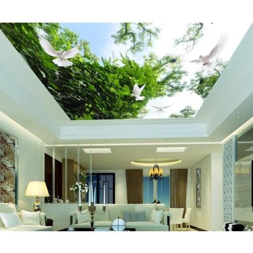 Custom photo background 3d ceiling murals wallpaper Natural green blue sky flying pigeon room painting wallpaper for walls 3d