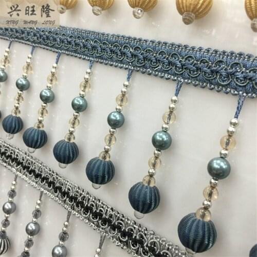 XWL Luxury 15Yards/Lot 11cm Width Curtain Lace Accessories Pearl Beads Tassel Fringes Trim Ribbon DIY For Valance Home Decor