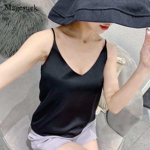Silk Camis Women Satin Tops Sexy V Neck Vest Basic Tank Tops Woman Sleeveless Solid Satin Tops Plus Size Summer Clothes 13694