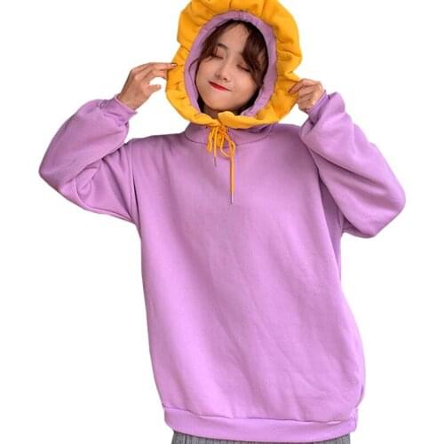 New Arrival Autumn Winter Fashion Women Hoodie Long Sleeve Plus Velvet Sweatshirt Splicing Harajuku Taro Purple Pullover Female