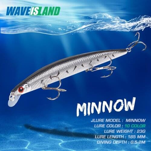 WAVEISLAND Minnow Fishing Lure De Pesca Isca Artificial 18.5cm/23g Bass Mino Bait Trolling Lure Jerkbait Saltwater Lures