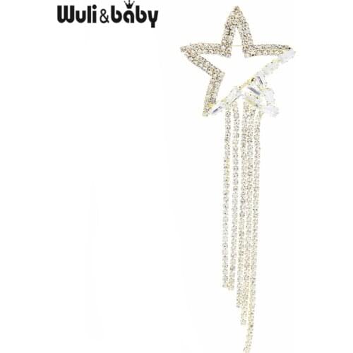Wuli&baby Sparkling Star Zircon Tassel Brooches Women Luxury Event Party Jewelry Brooch Pins New Year Gift 2021 Designer Badge