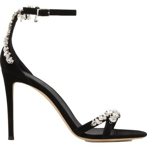 INS hot sexy lady black high heel rhinestone sandal elegant woman crystal black buckle high heel party sandal dress sandal