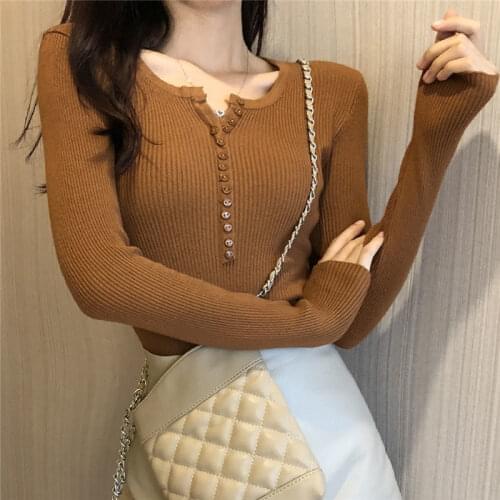 Spring Autumn Slim Long Sleeve Sweater For Women Solid Color Thin Bottoming T-shirt Casual Knitting Pullovers Ladies Jumpers