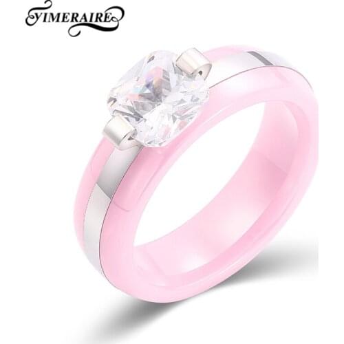 Fashion Pink Ceramic Ring Large Medium Small Zircon Unusual Elegance Jewelry For Women Wedding Engagement New Year Gifts