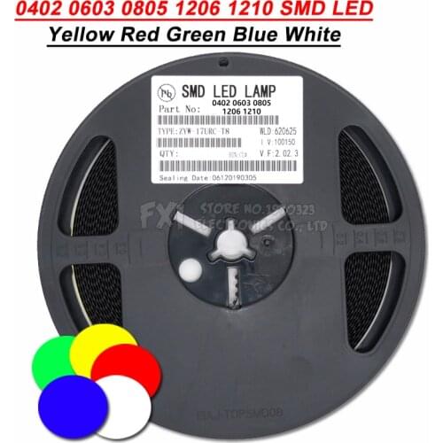 1Reel 0402 0603 0805 1206 1210 SMD LED Diodes light Yellow Red Green Blue White 5000PCS 4000PCS 3000PCS 2000PCS