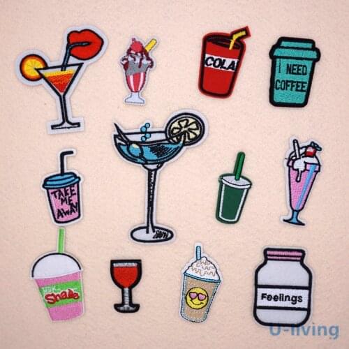 1pcs Mixture drink Patch for Clothing Iron on Embroidered Sew Applique Cute Patch Fabric Badge Garment DIY Apparel Accessories