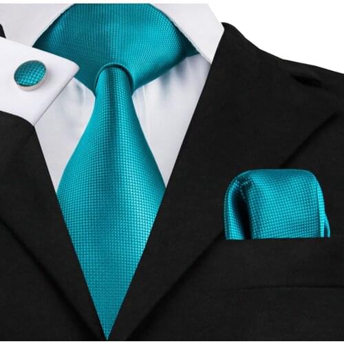 2016 Fashion Blues Solids Tie Hanky Cufflinks Silk Jacquard Neckties Tie For Men gravata Formal Business Wedding Party C-221